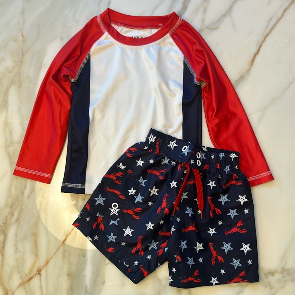 Rash Guard & Lobster Swim Trunks